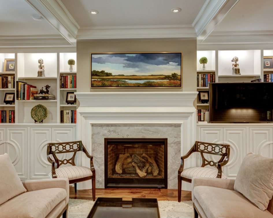 living room remodel with landscape painting